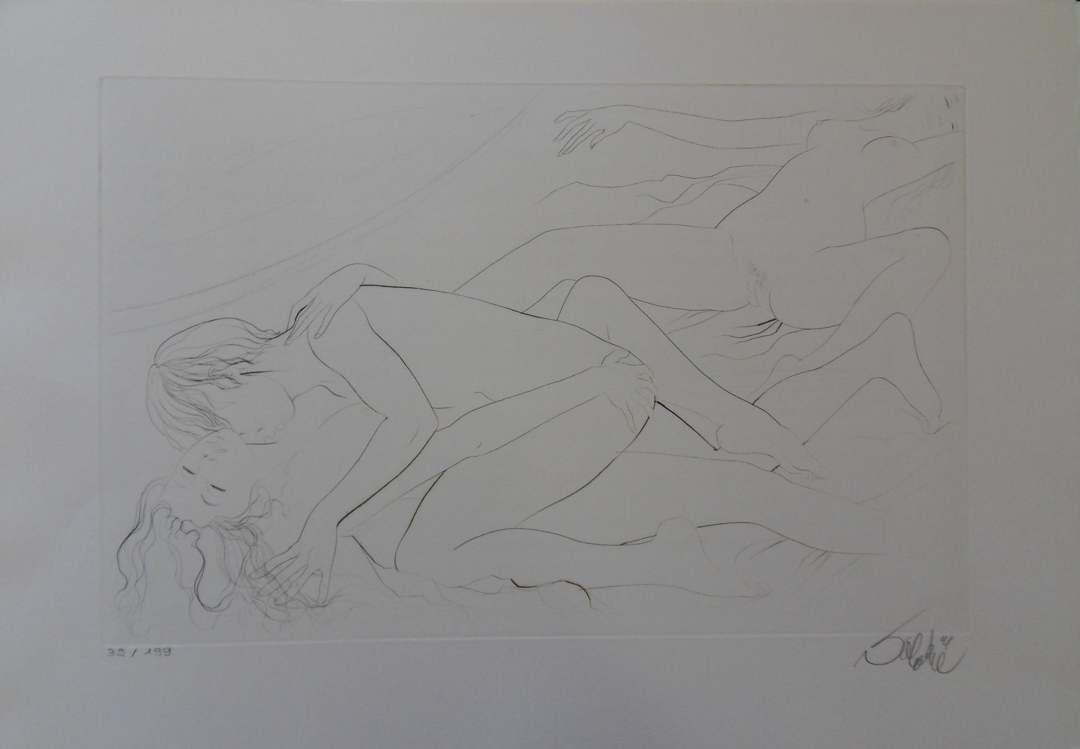 Jean-Baptiste Valadie Nude Print - The End of the Night - Original handsigned etching