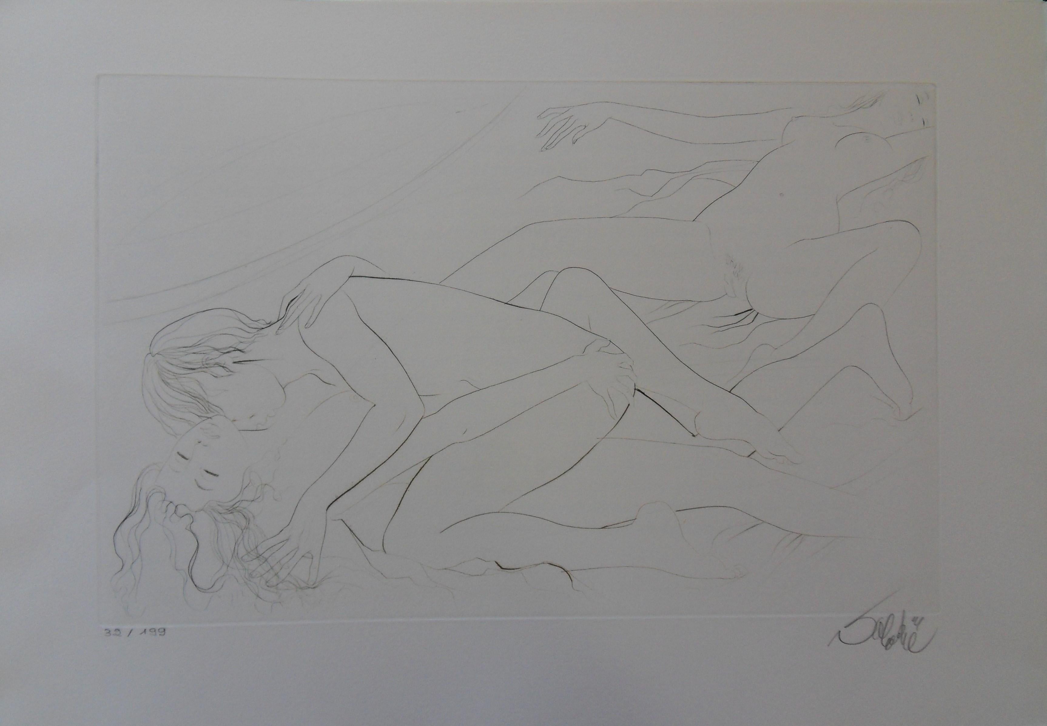 Jean-Baptiste Valadie Nude Print – The End of the Night - Original handsignierte Radierung