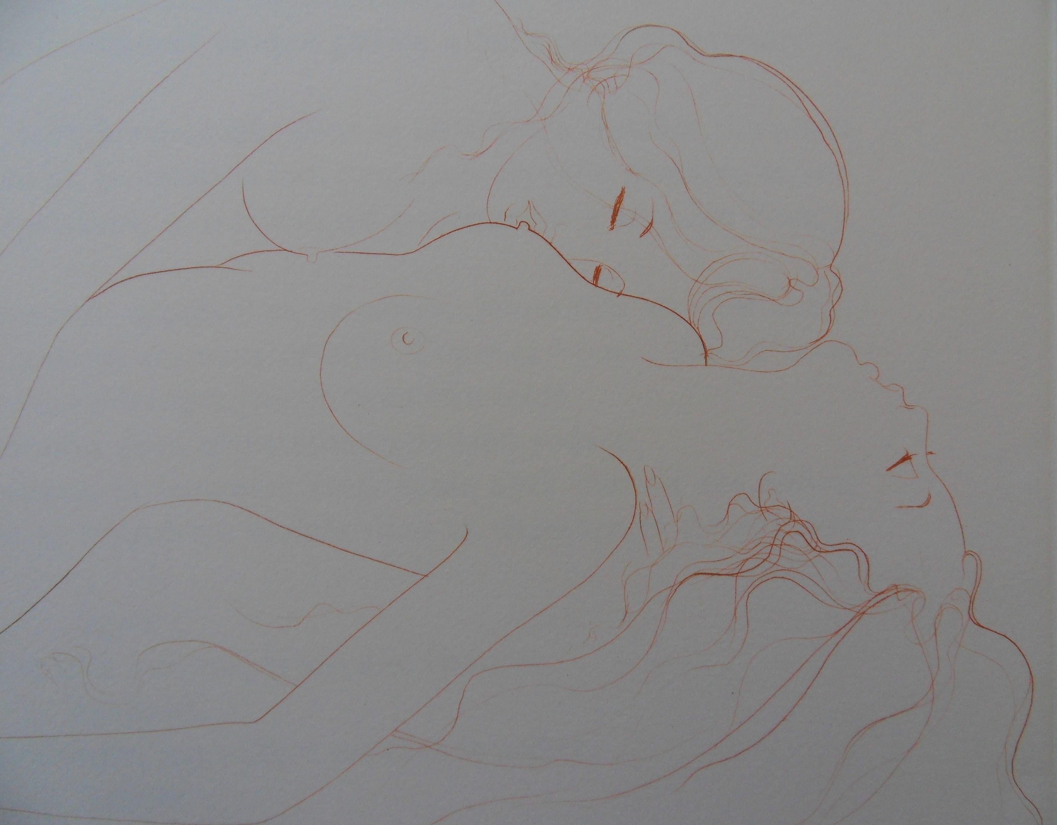 Two Nudes Asleep - Original handsigned etching - Print by Jean-Baptiste Valadie