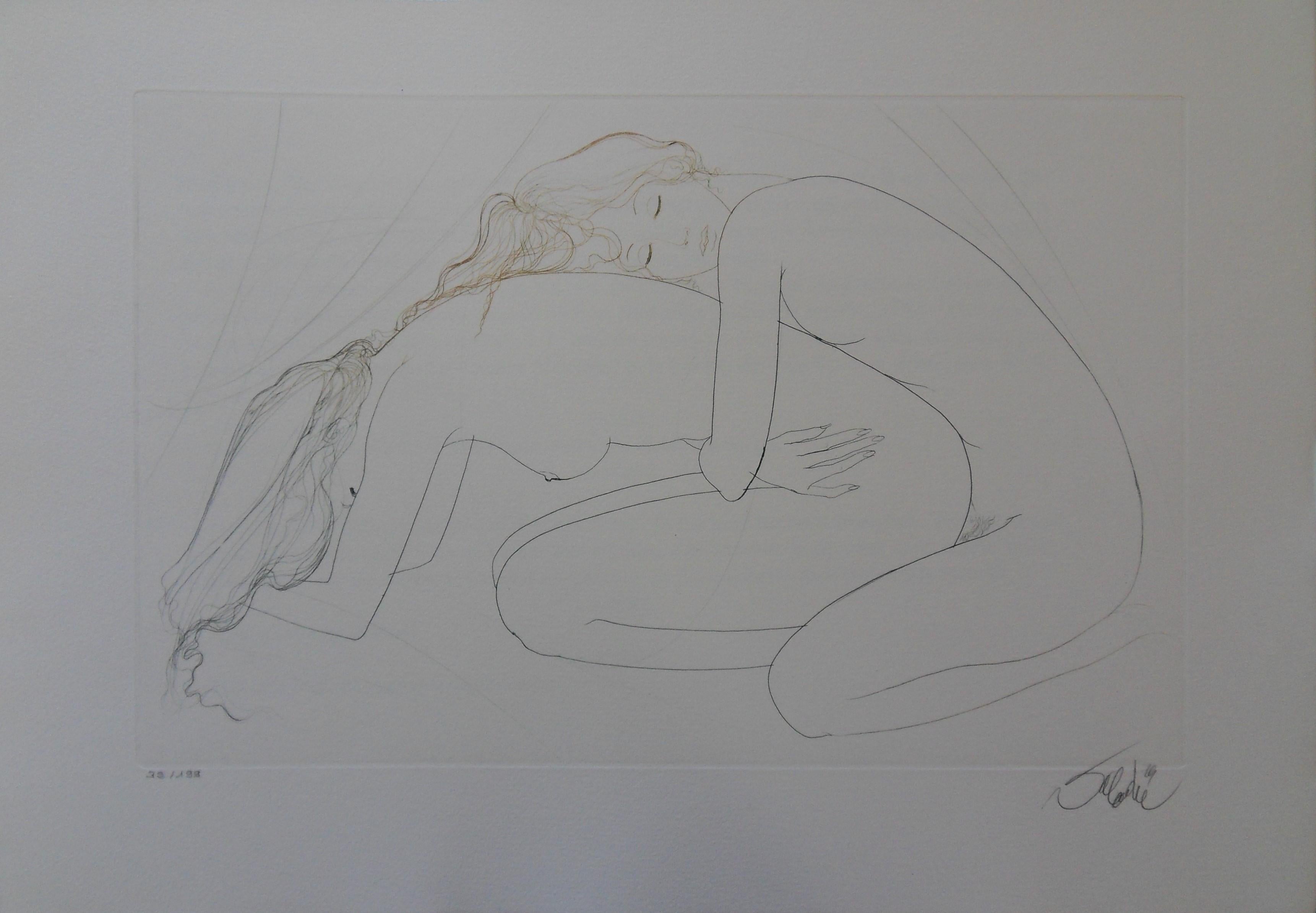 Two Nudes in the Egg Position - Original handsigned etching