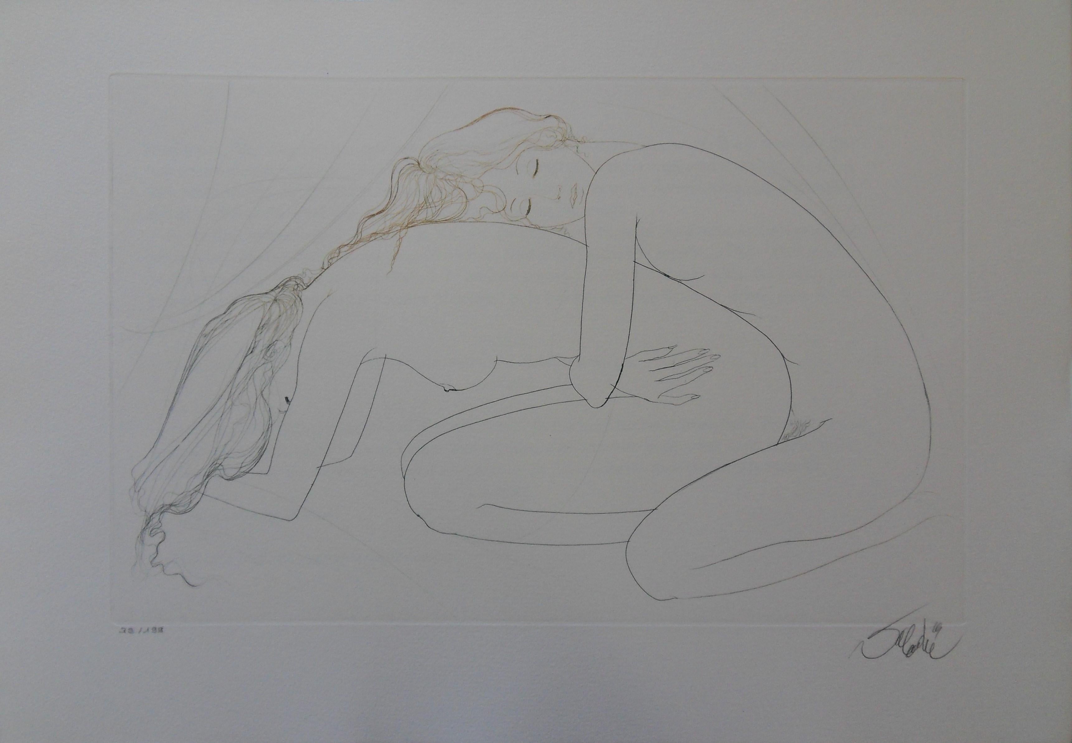 Nude Print Jean-Baptiste Valadie - Deux nus dans la position de l'œuf - eau-forte originale signée à la main