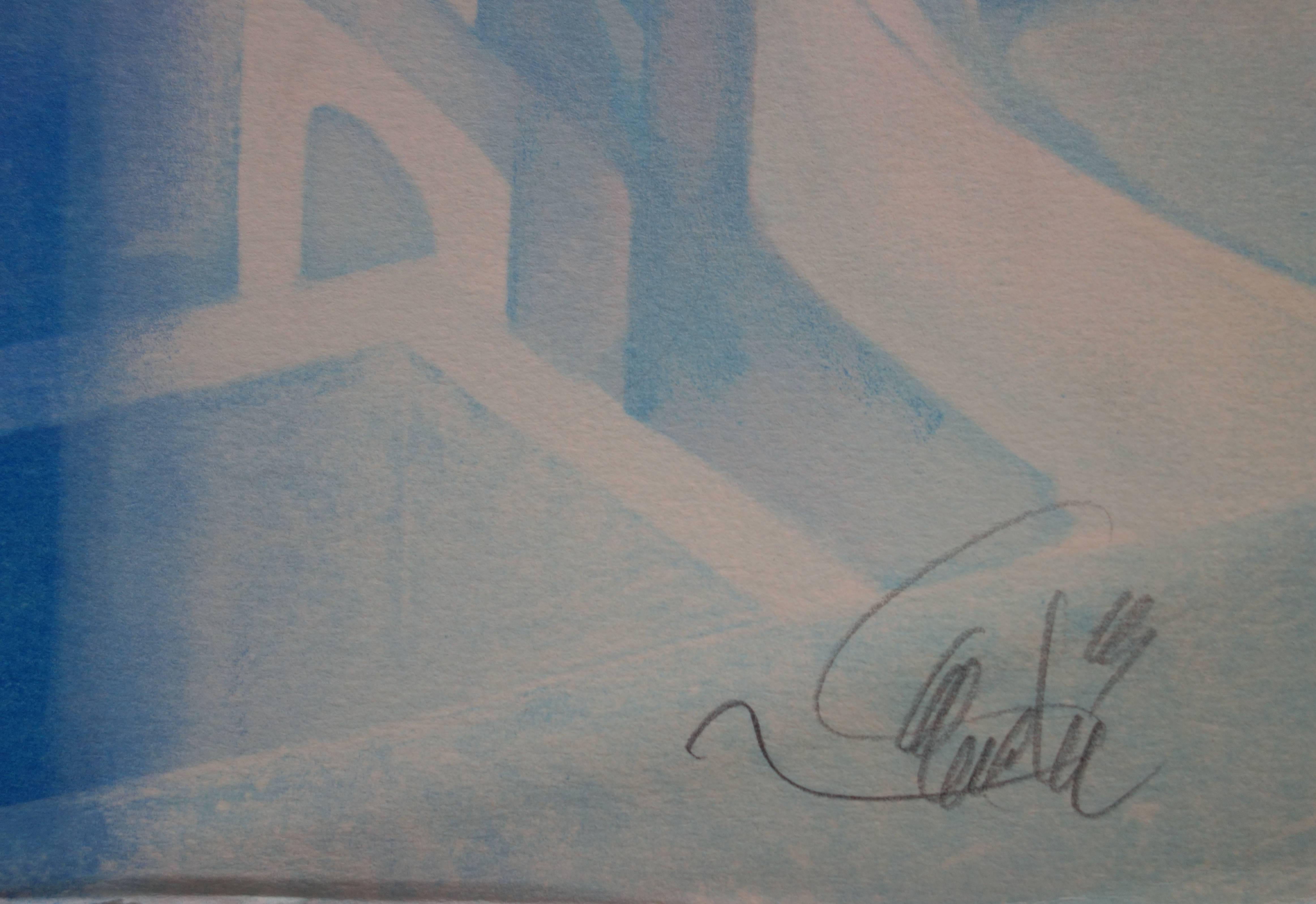 White Light of Santorini - Original handsigned lithograph - Print by Jean-Baptiste Valadie