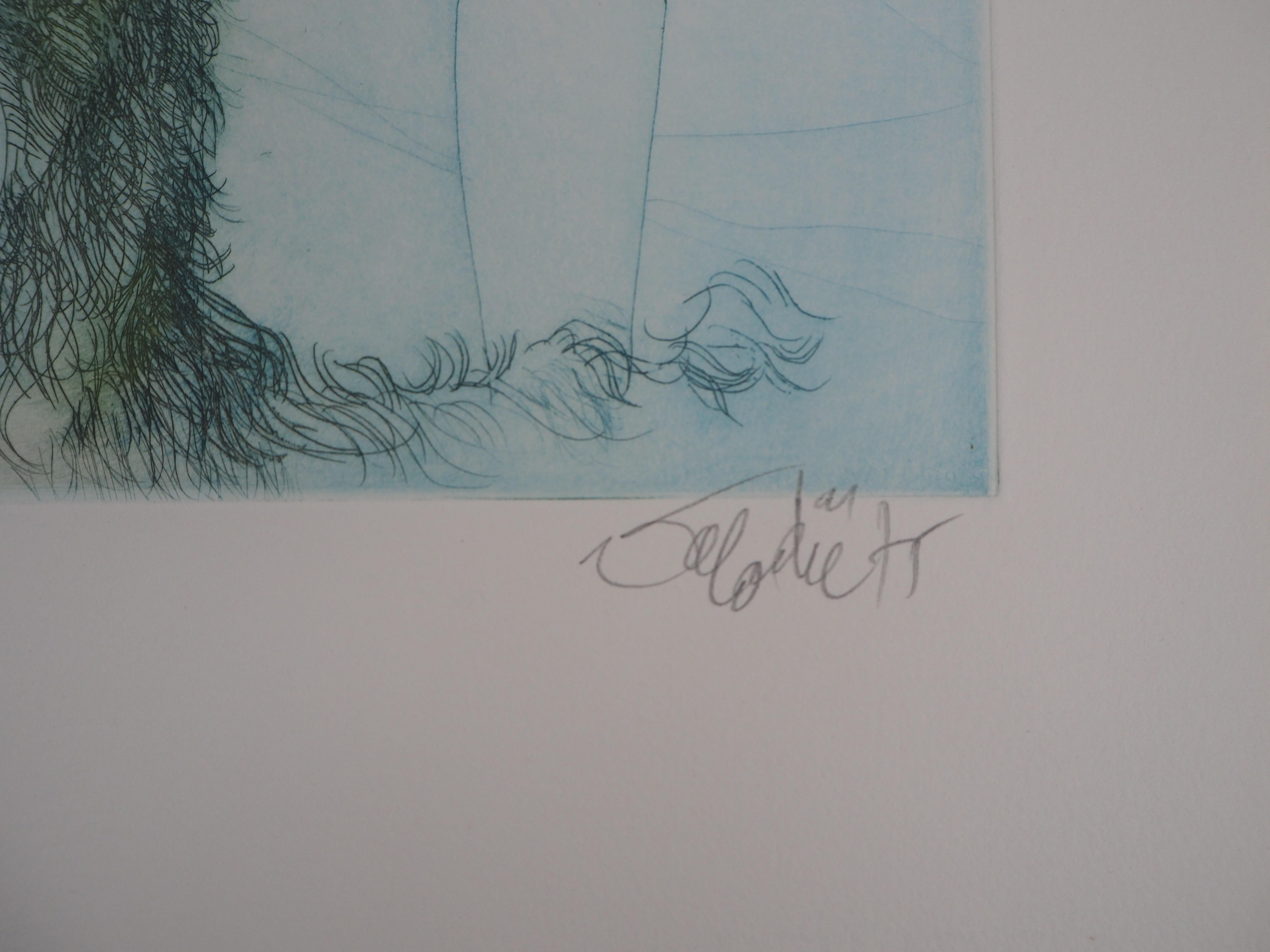 Winter : Woman with Cover - Original Etching, Handsigned - Numbered /225 - Print by Jean-Baptiste Valadie