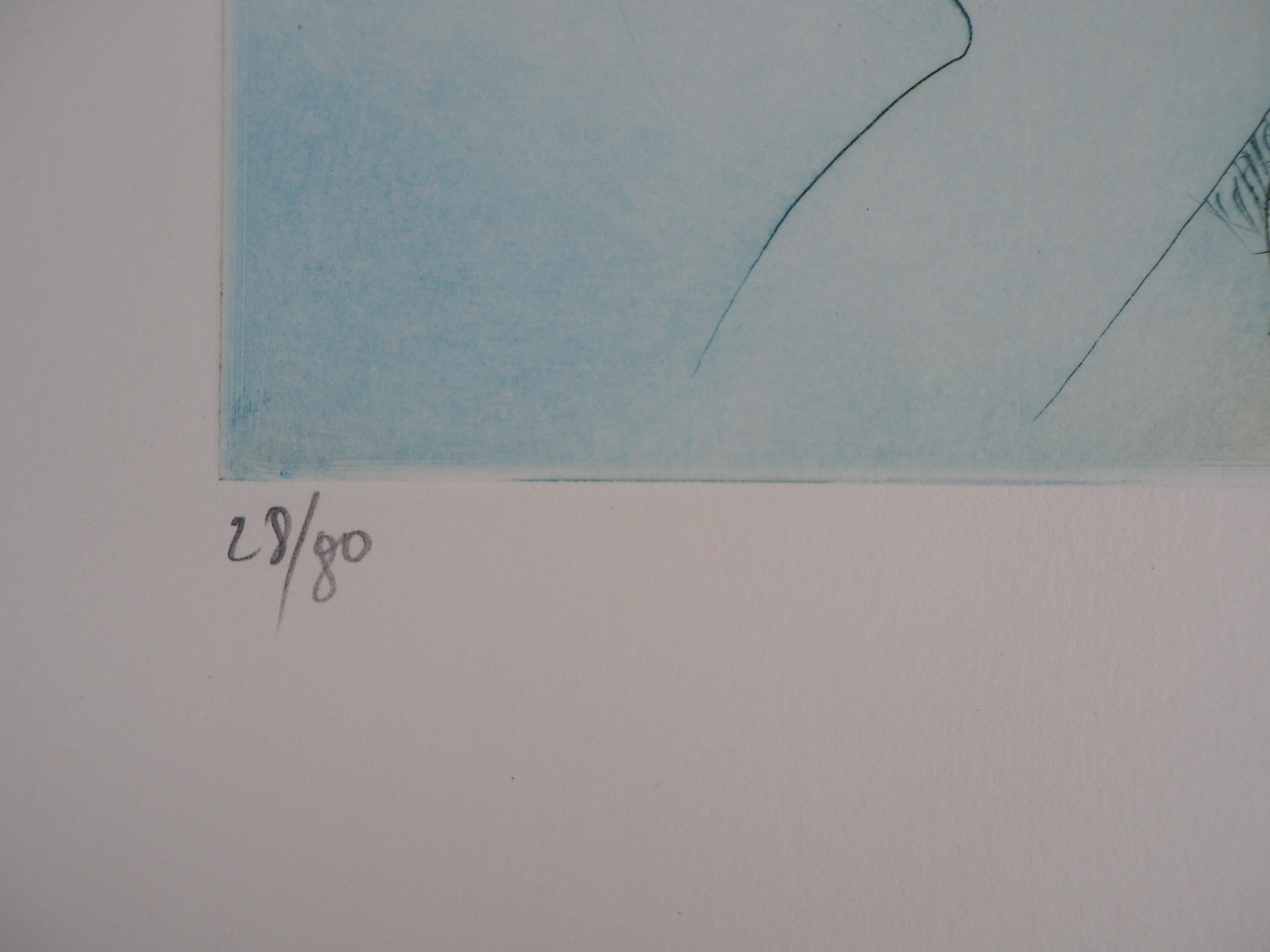Winter : Mujer con funda - Grabado original, firmado a mano - Numerado /225 - Nude Print Gris de Jean-Baptiste Valadie