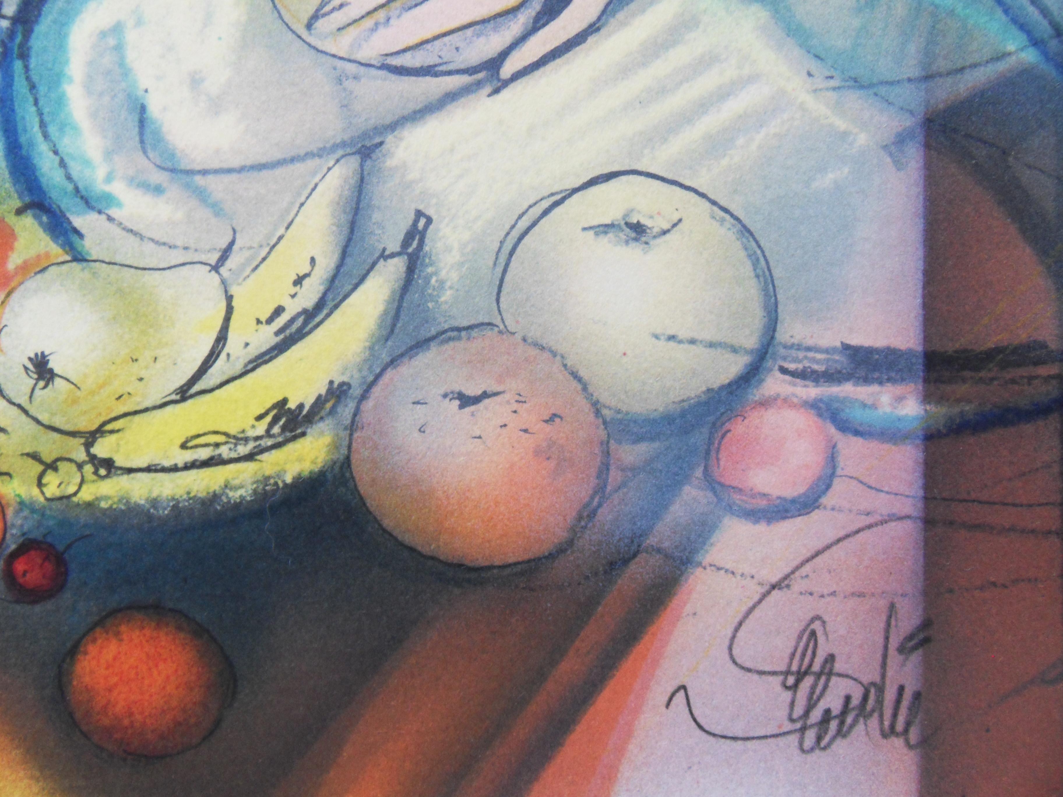 Donna che mangia ciliegie - litografia originale firmata - Ltd 250 - Print di Jean-Baptiste Valadie