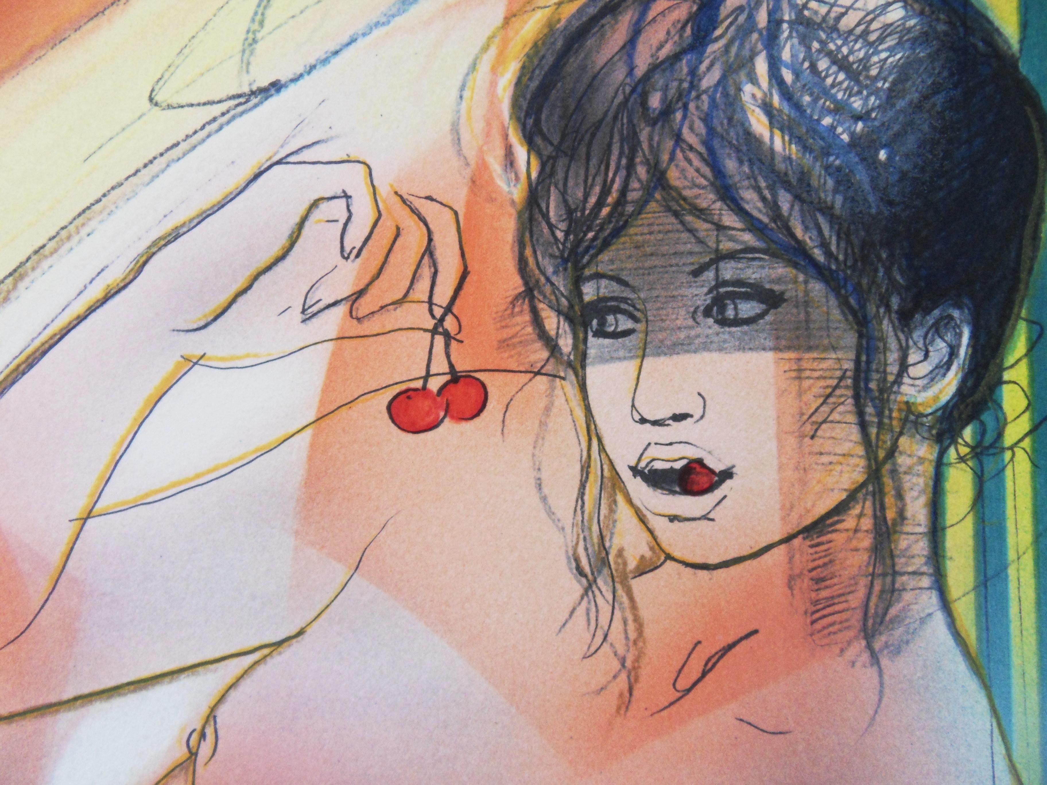 Woman Eating Cherries - Original handsignierte Lithographie - Ltd 250 im Angebot 1