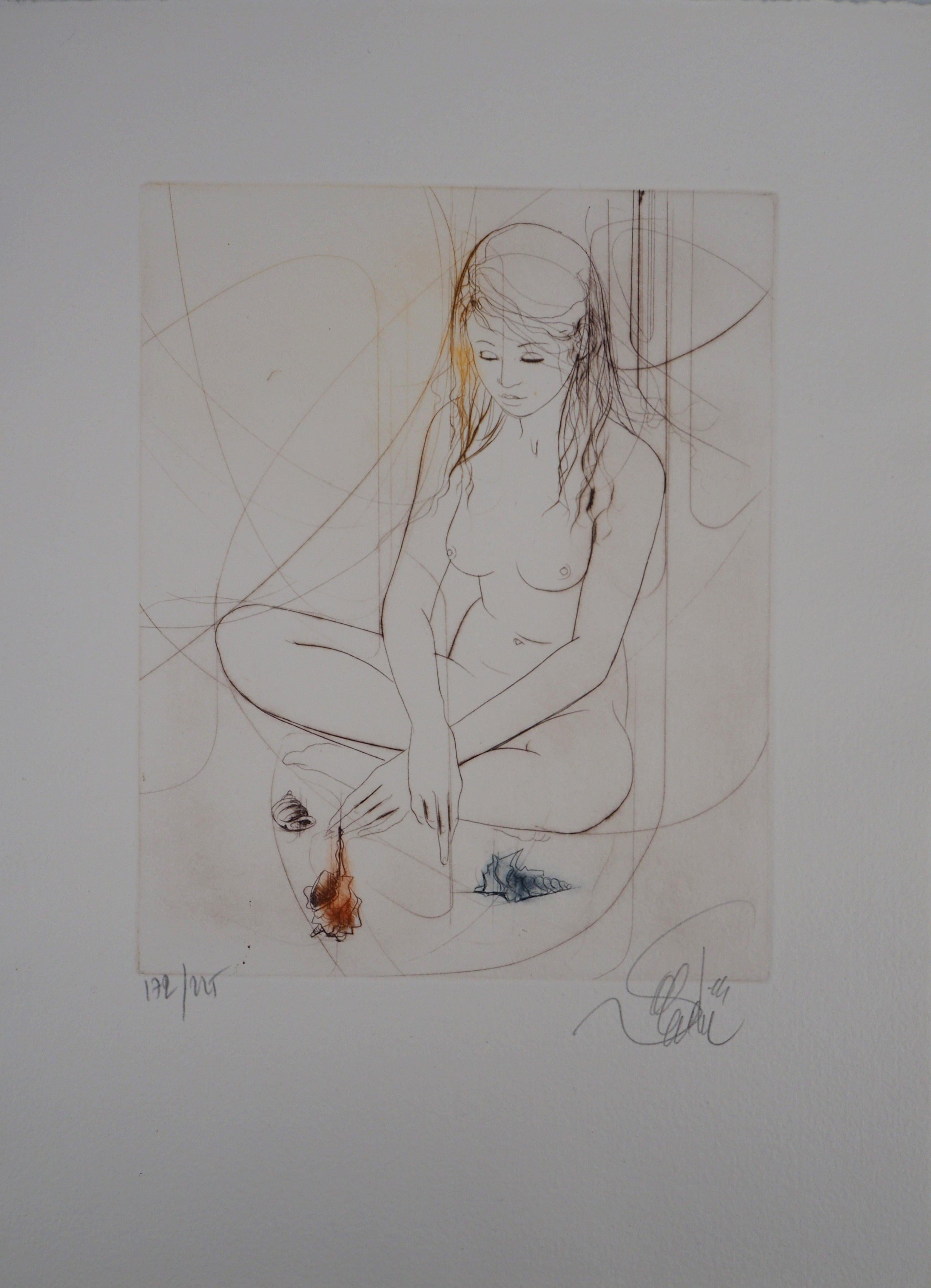 Jean-Baptiste Valadie Nude Print - Woman with Shells - Original Etching, Handsigned