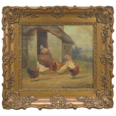 Jean-Baptiste Van Leemputten '1831-1924' Oil Painting Chickens at a Barnyard