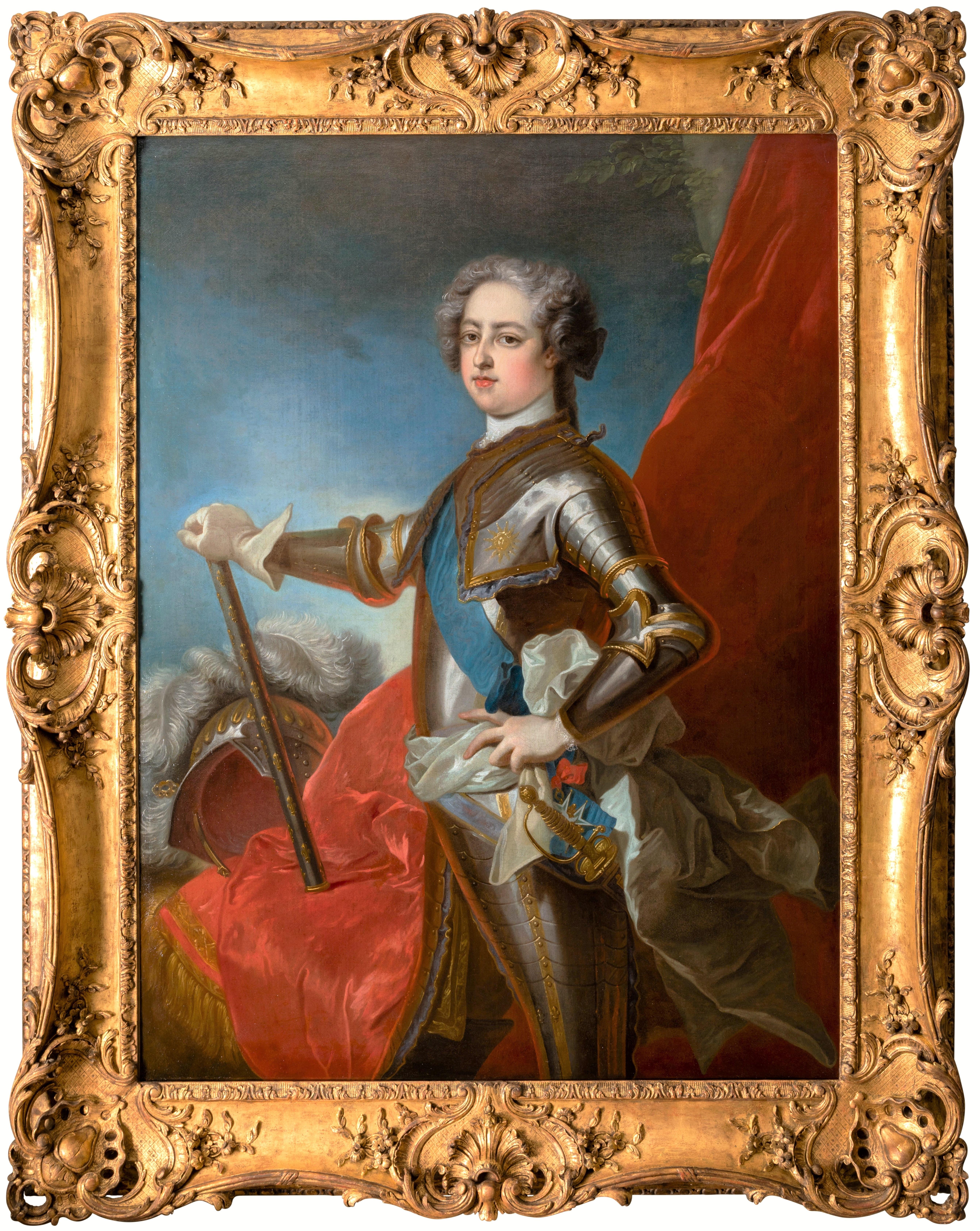 Portrait du roi Louis XV en armure, atelier de J.B., datant d'environ 1730 Van Loo