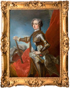 French, circa 1730 Portrait of King Louis XV in armour, workshop of J.B. Van Loo