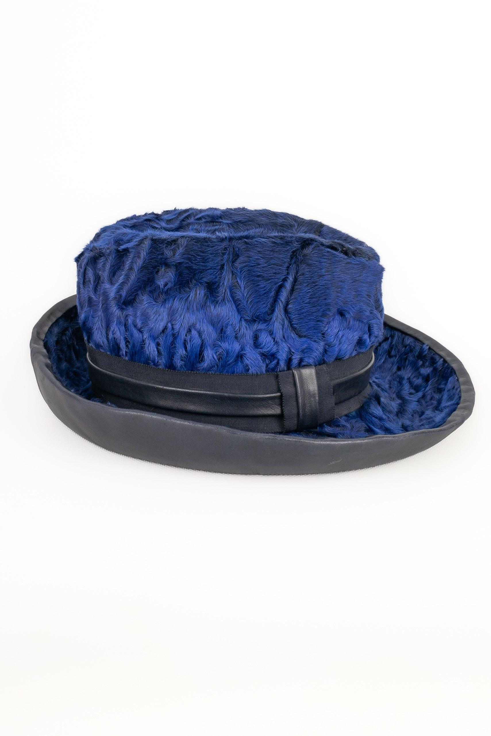 Purple Jean Barthet Black Leather Hat For Sale