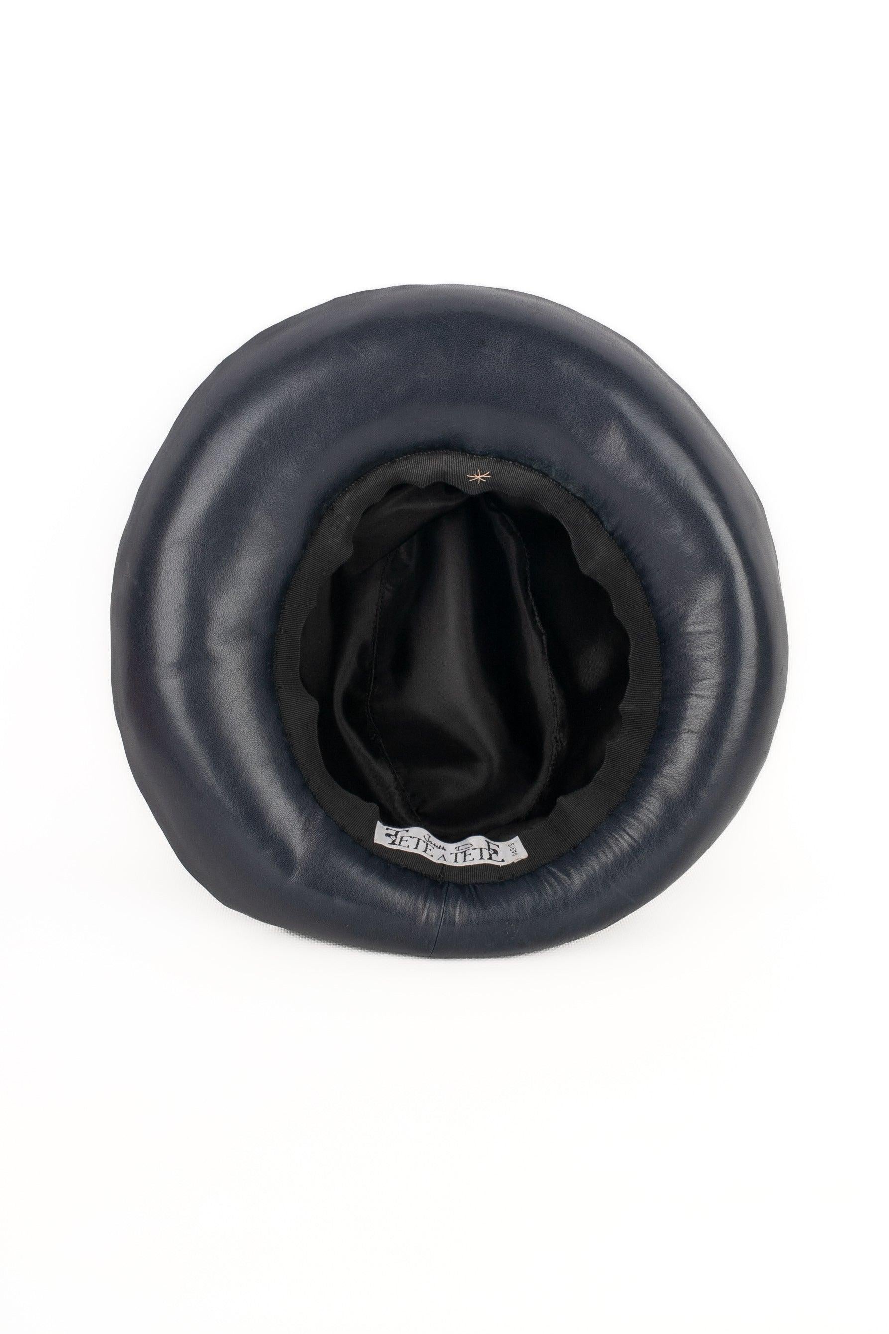 Jean Barthet Black Leather Hat For Sale 2