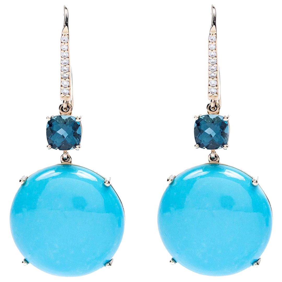 Jean Basse Blue Turquoise Diamond, Gold and Topaz Earrings For Sale