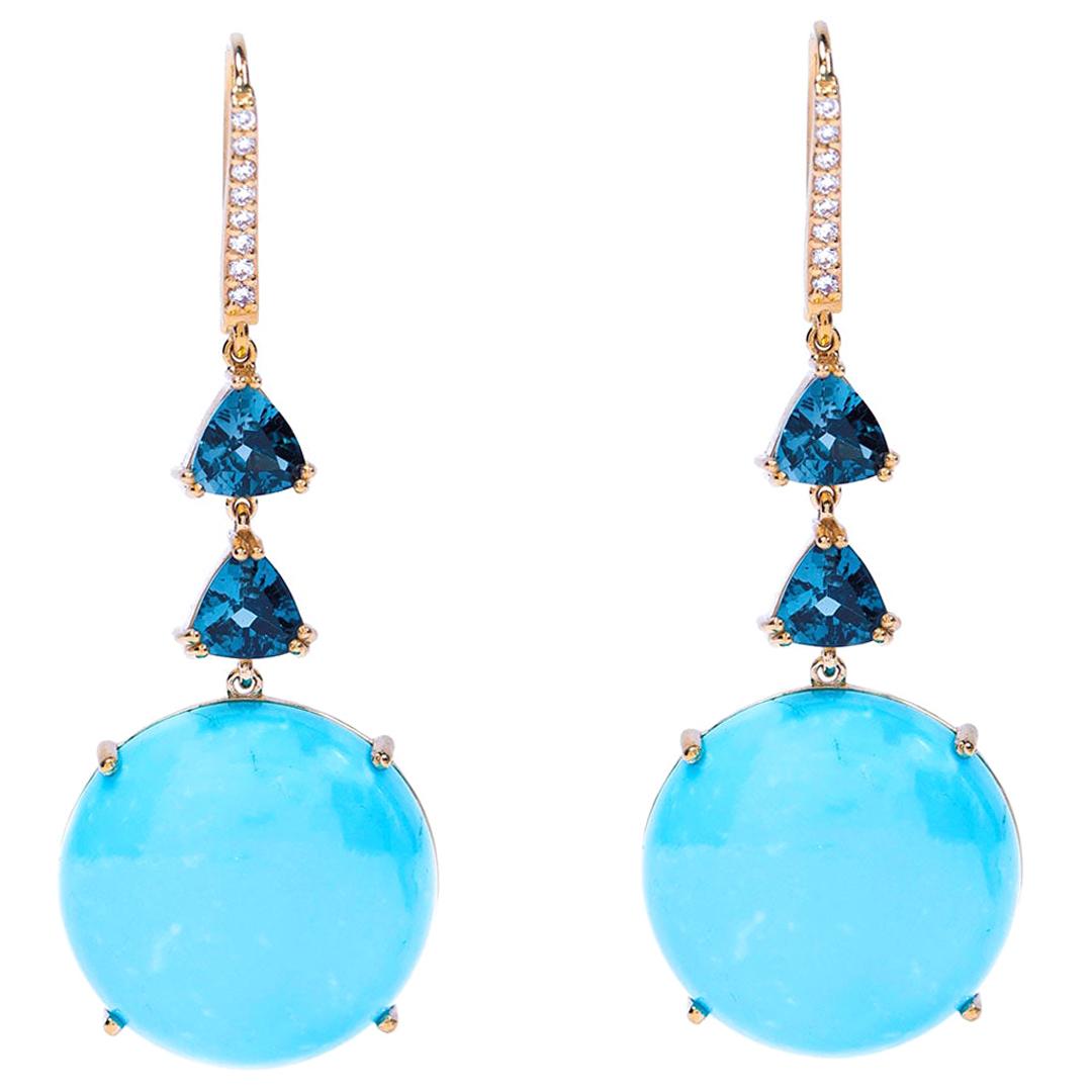 Jean Basse Blue Turquoise, Diamond, Gold and Topaz Earrings For Sale