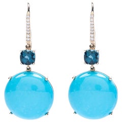 Jean Basse Blue Turquoise Diamond, Gold and Topaz Earrings