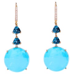 Jean Basse Blue Turquoise, Diamond, Gold and Topaz Earrings