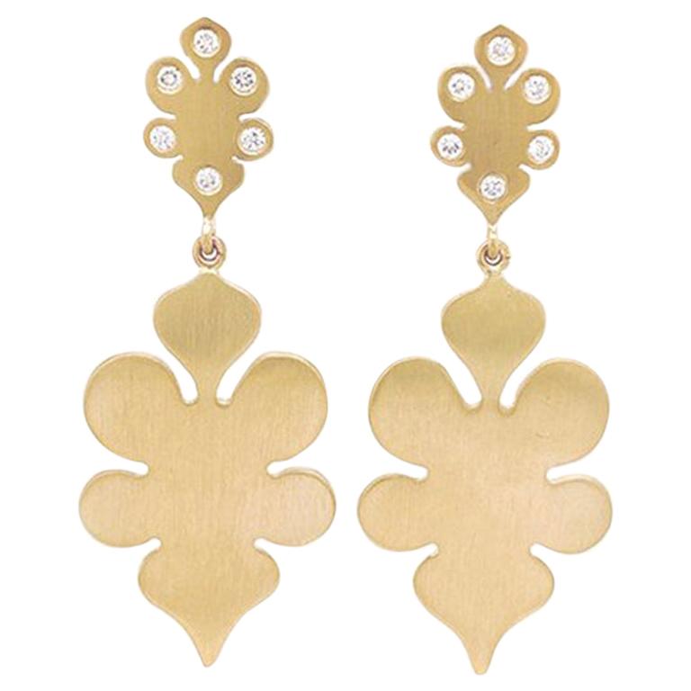 Jean Basse Club Shaped Yellow Gold and Diamond Earrings For Sale
