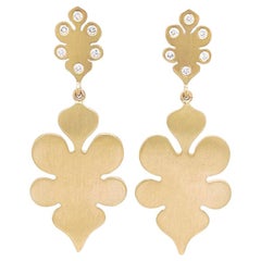 Jean Basse Club Shaped Yellow Gold and Diamond Earrings