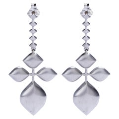 Jean Basse Single Petal White Gold Earrings