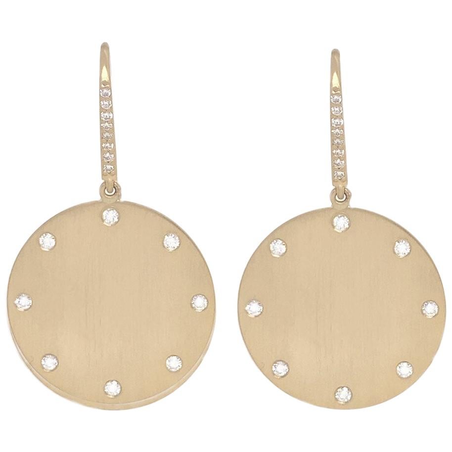 Jean Basse Yellow Gold and Diamond Disk Earrings For Sale