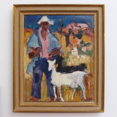 Vintage 'The Spanish Shepherd' by Jean Baudet, Mid-Century Modern Oil Painting, 1966 