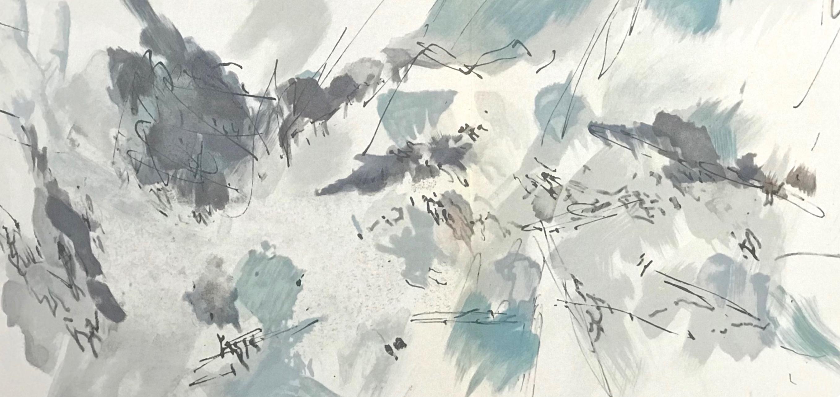 Bazaine, Composition, Derrière le miroir (after) - Gray Abstract Print by Jean Bazaine