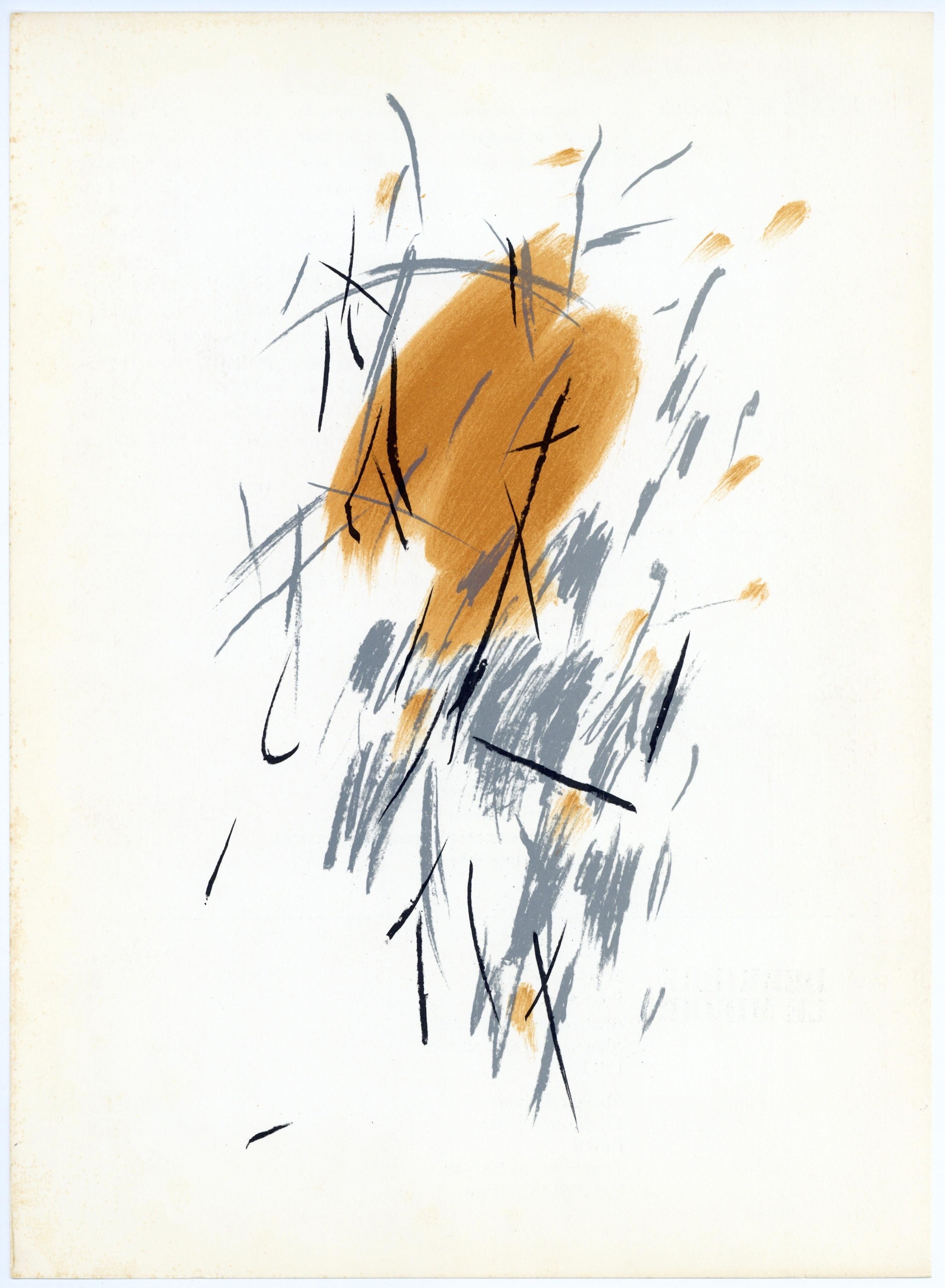 Bazaine, Composition, Derrière le miroir (après) - Beige Abstract Print par Jean Bazaine