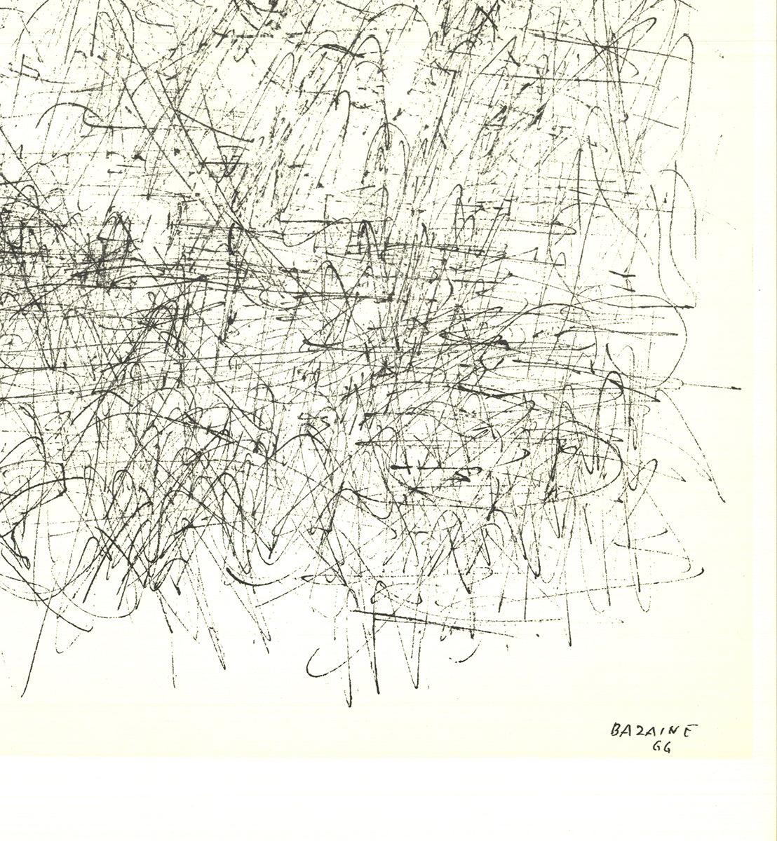 This lithograph page by René Bazaine from Derrière le Miroir No. 170 features abstract forms inspired by natural elements like water and foliage. The artwork's rich colors and harmonious composition make it perfect for living rooms, offices, or