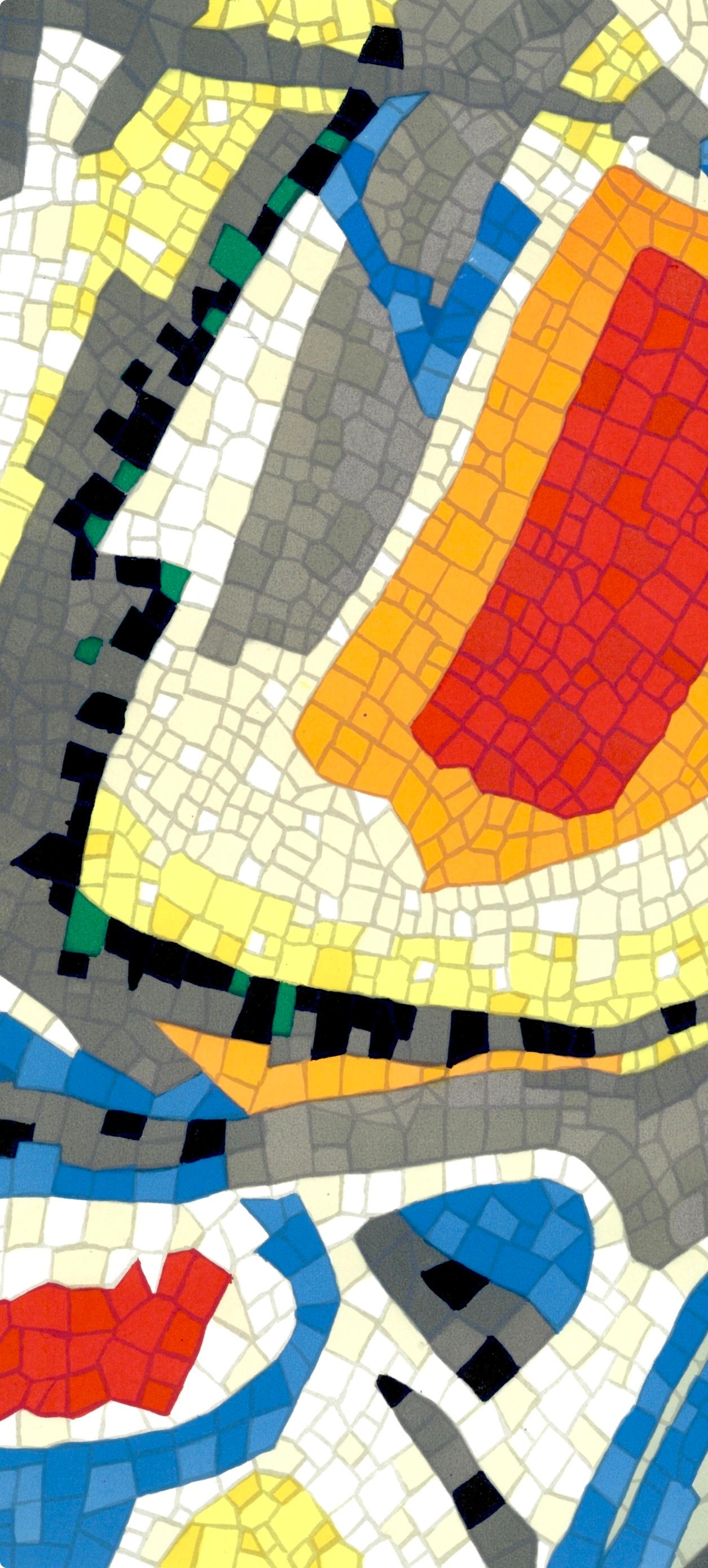 Mosaico, Derrière le miroir - Abstract Print Beige de Jean Bazaine
