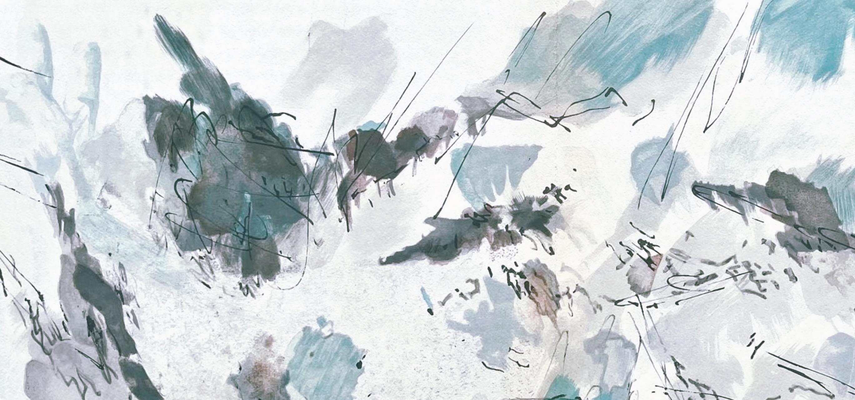 Paysage de Montagne, Derrière le miroir - Gris Abstract Print par Jean Bazaine
