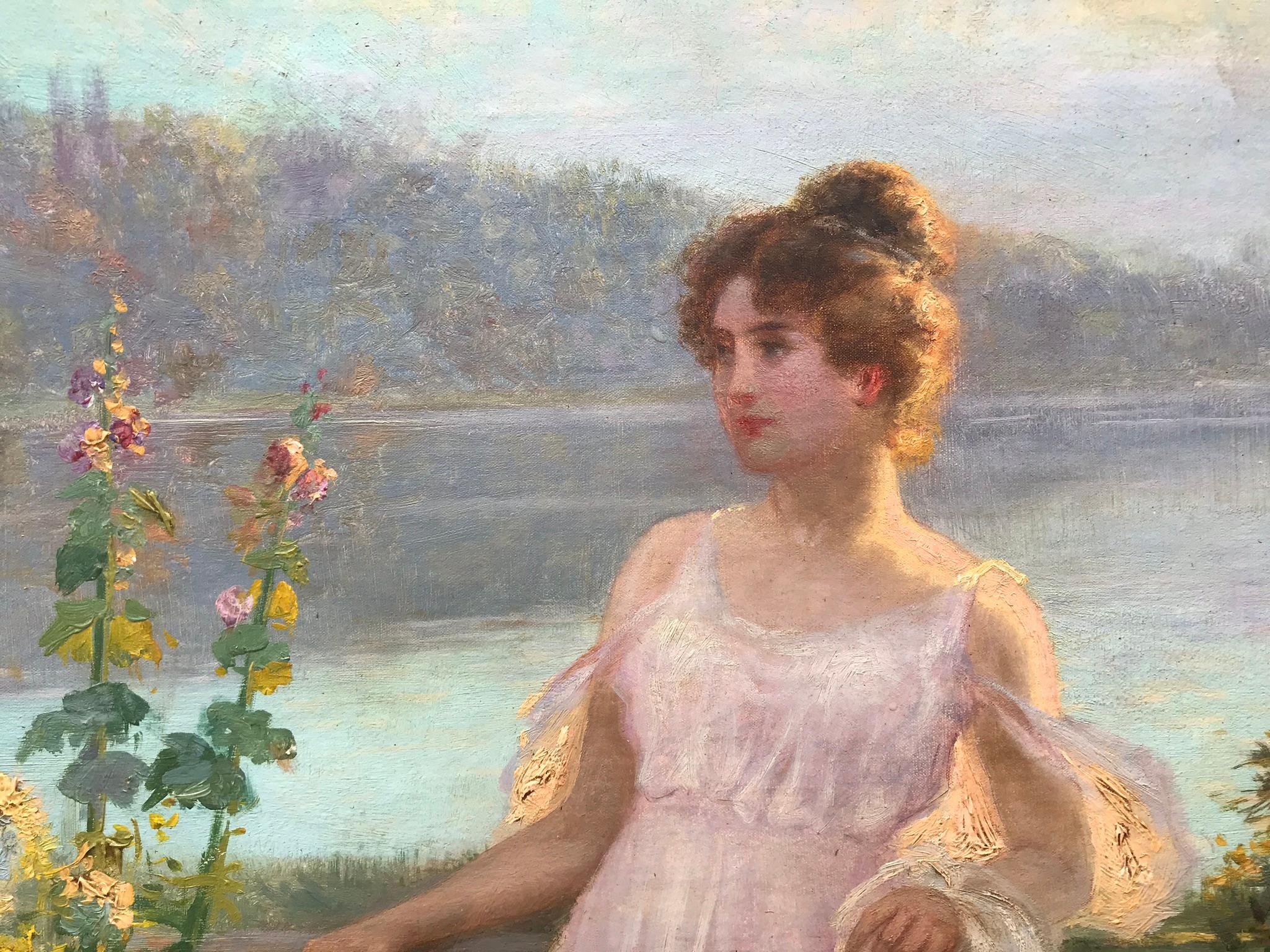 “Lady of the Lake” - Gray Figurative Painting by Jean Beauduin