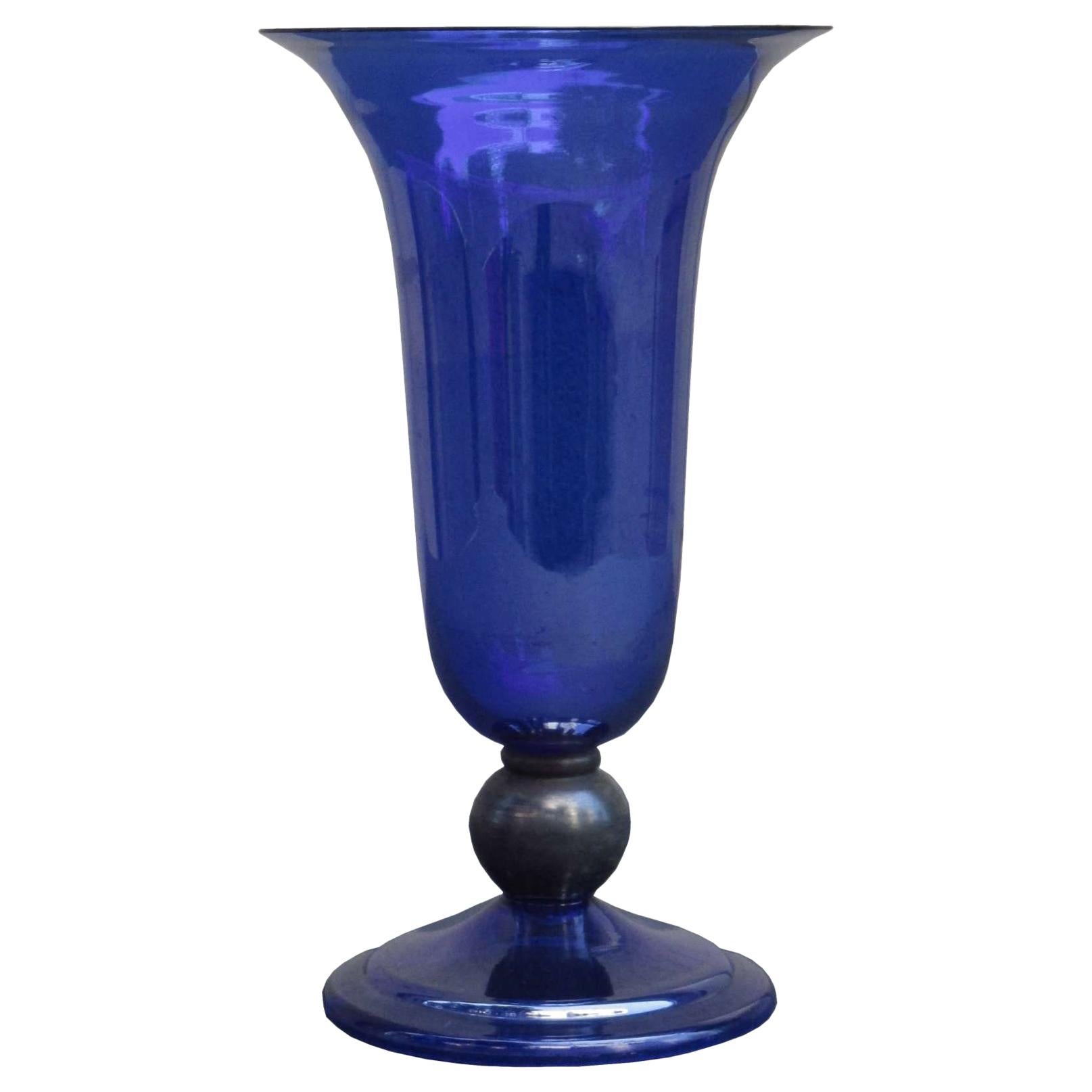 Jean Belk Iridescent Art Deco Blue Vase For Sale