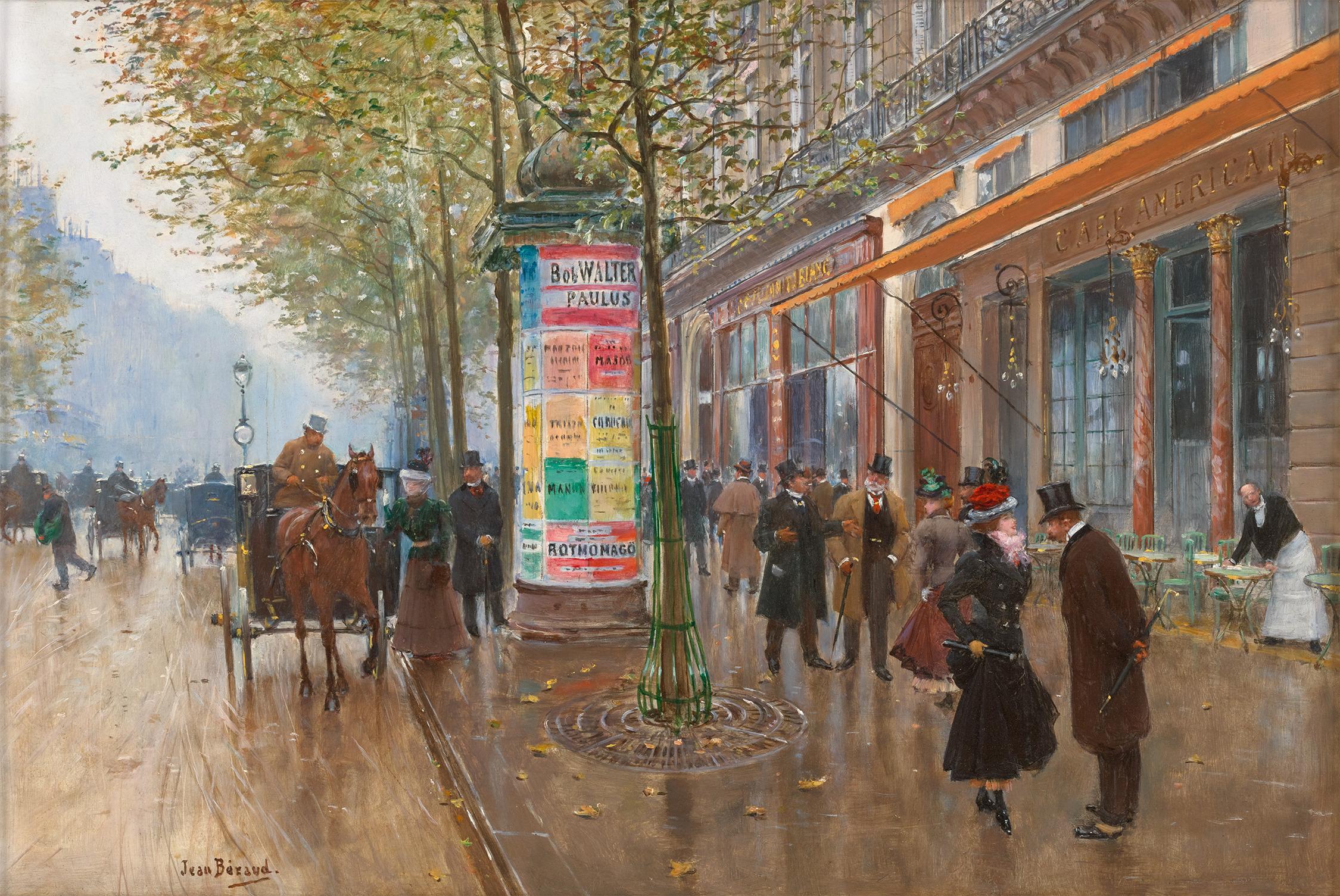 Jean Béraud
1849-1935  Francese

Les Grands Boulevards (Café Américain)

Firmato "Jean Béraud" (in basso a sinistra)
Olio su pannello

Les Grands Boulevards (Café Américain) di Jean Béraud cattura squisitamente la vibrante energia della Parigi della