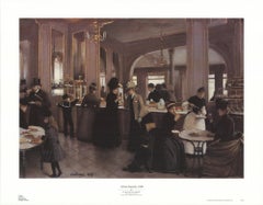 Vintage 1996 Jean Beraud 'A Paris Patisserie' Brown, Black & White Offset Lithograph