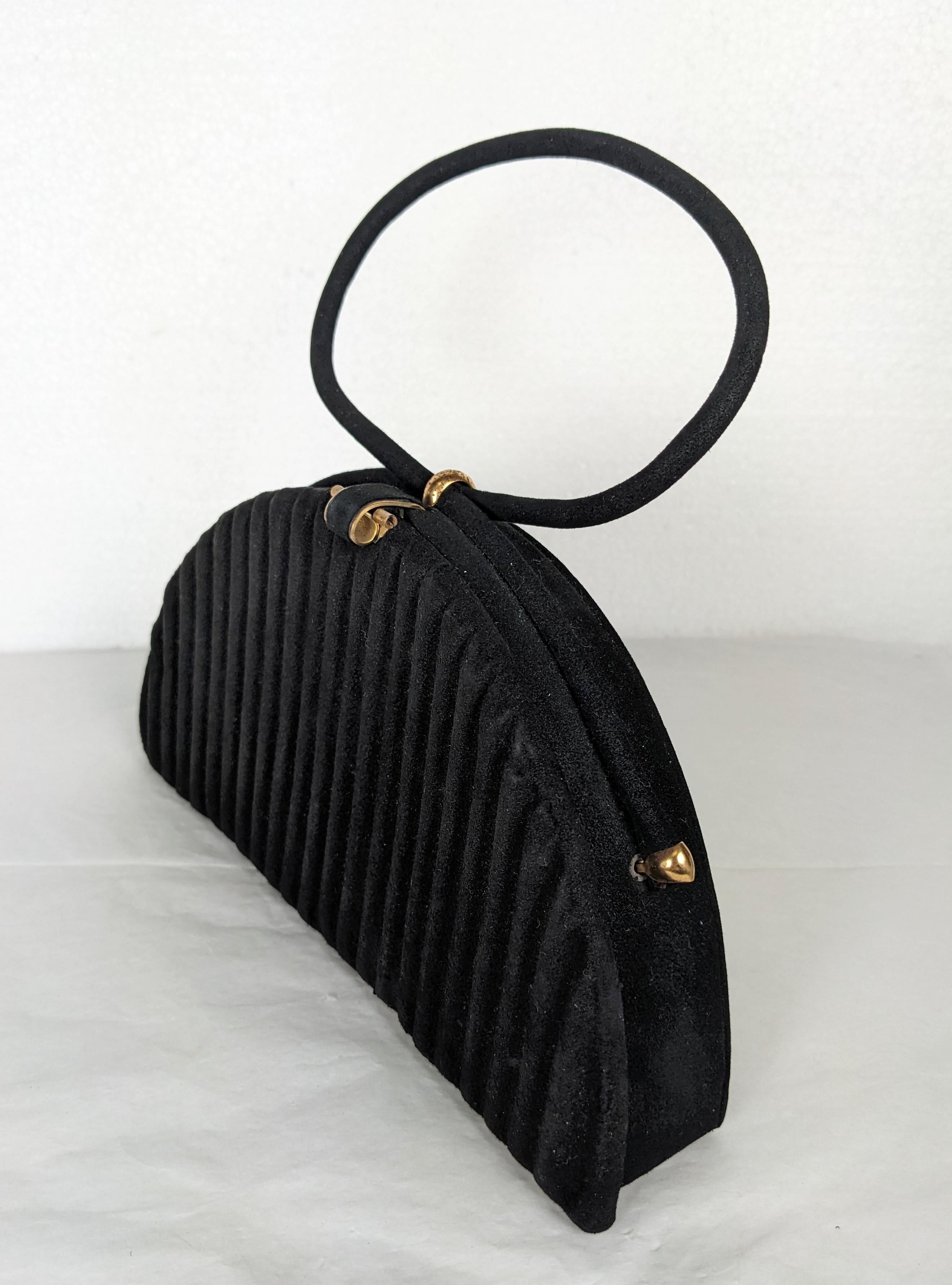 Jean Bernard Figural Black Suede Bag, Paris 1950's In Good Condition For Sale In New York, NY