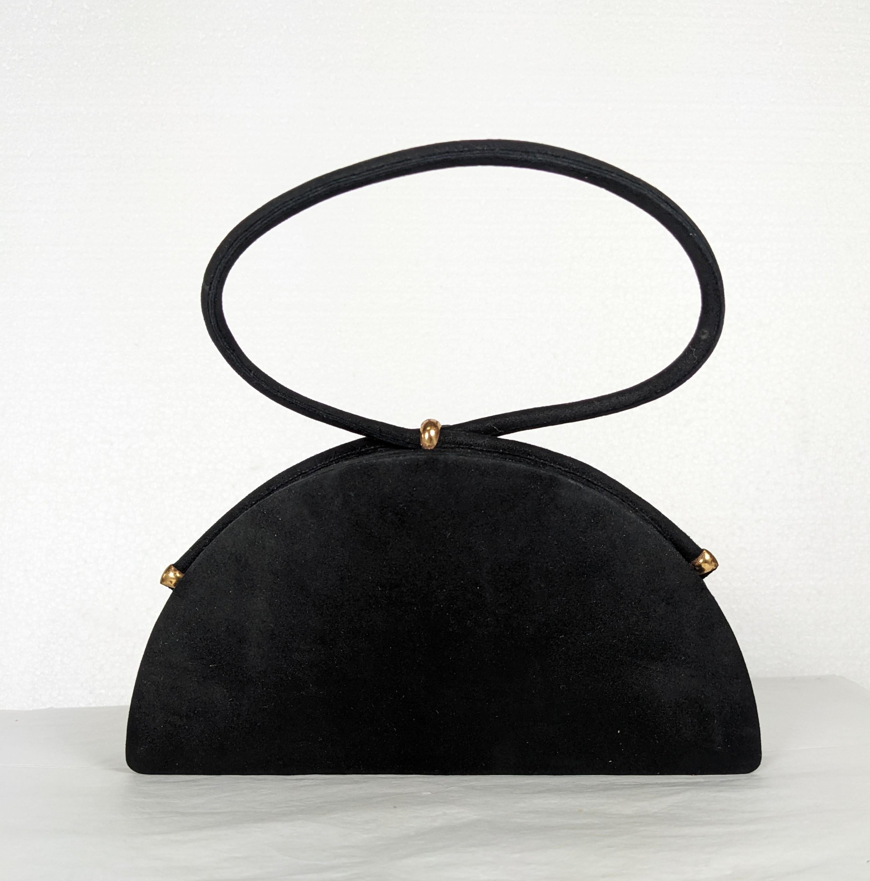 Women's or Men's Jean Bernard Figural Black Suede Bag, Paris 1950's For Sale