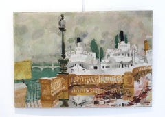 Lake Geneva boat, "Belle Epoque" and Mont Blanc bridge, Geneva, signed