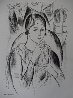 Kate : Donna che beve - litografia su pietra, 1930