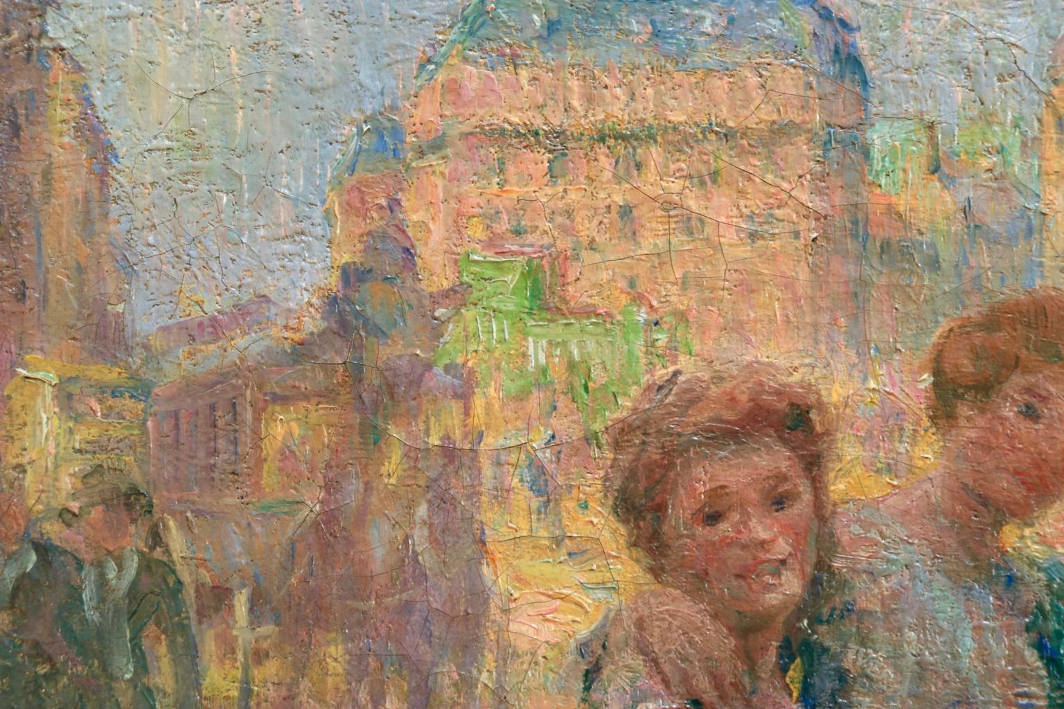 Les Trois Soeurs - Impressionist Oil, Women in City Landscape by J B Pegot-Ogier 2