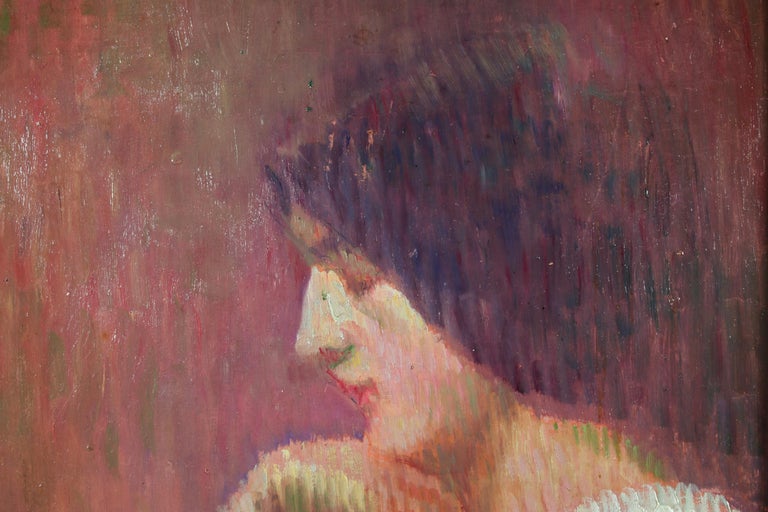 Portrait d'un Femme - Impressionist Oil, Portrait of a Woman by Jean Pegot-Ogier - Pointillist Painting by Jean Bertrand Pegot-Ogier