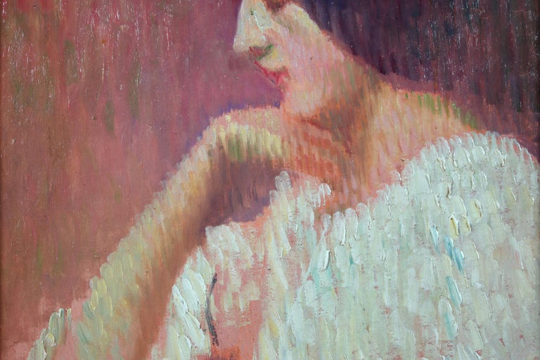 Portrait d'un Femme - Impressionist Oil, Portrait of a Woman by Jean Pegot-Ogier - Brown Portrait Painting by Jean Bertrand Pegot-Ogier