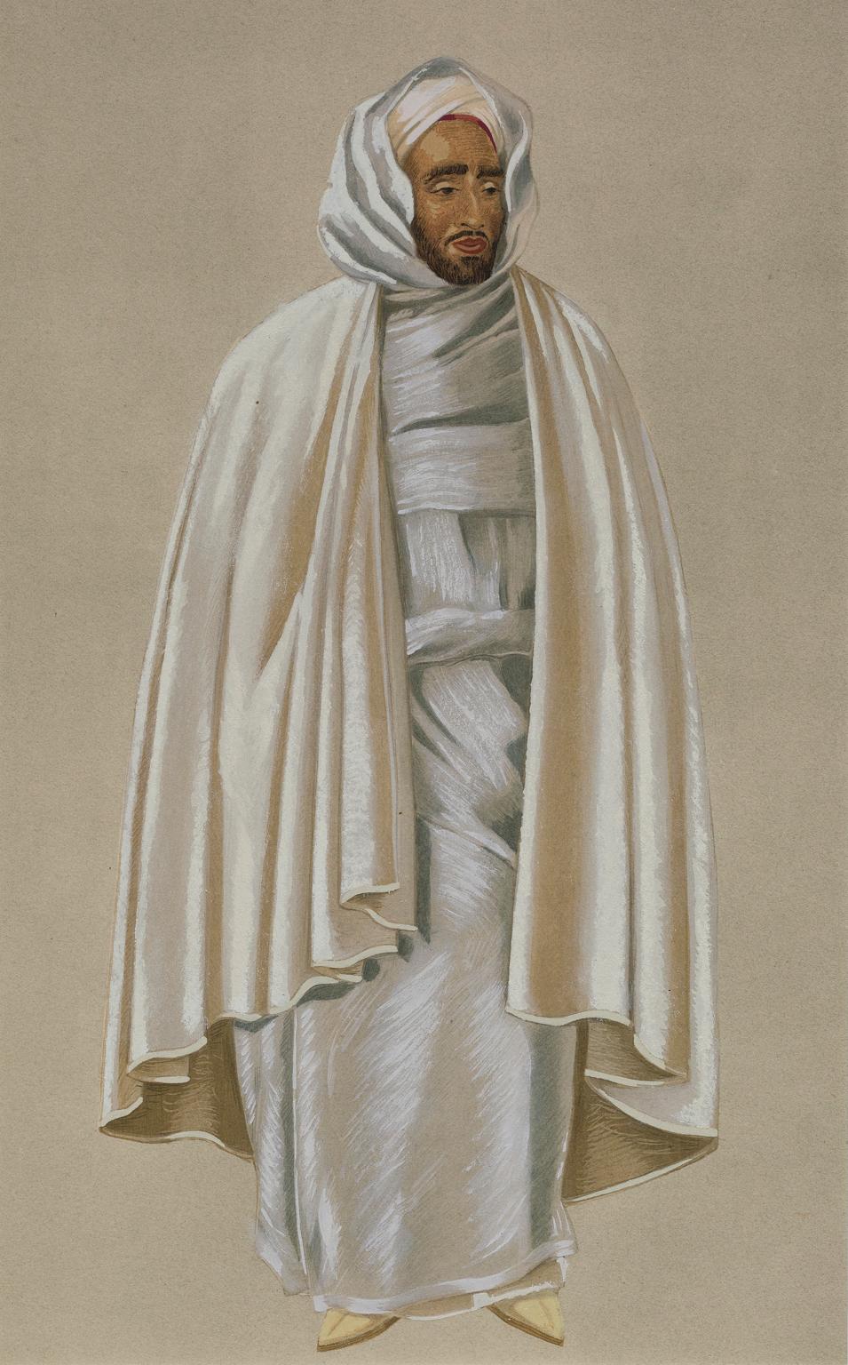„Stadt Notable“ aus „Costumes of Morocco“, Gouache auf Papier (Beige), Portrait Print, von Jean Besancenot