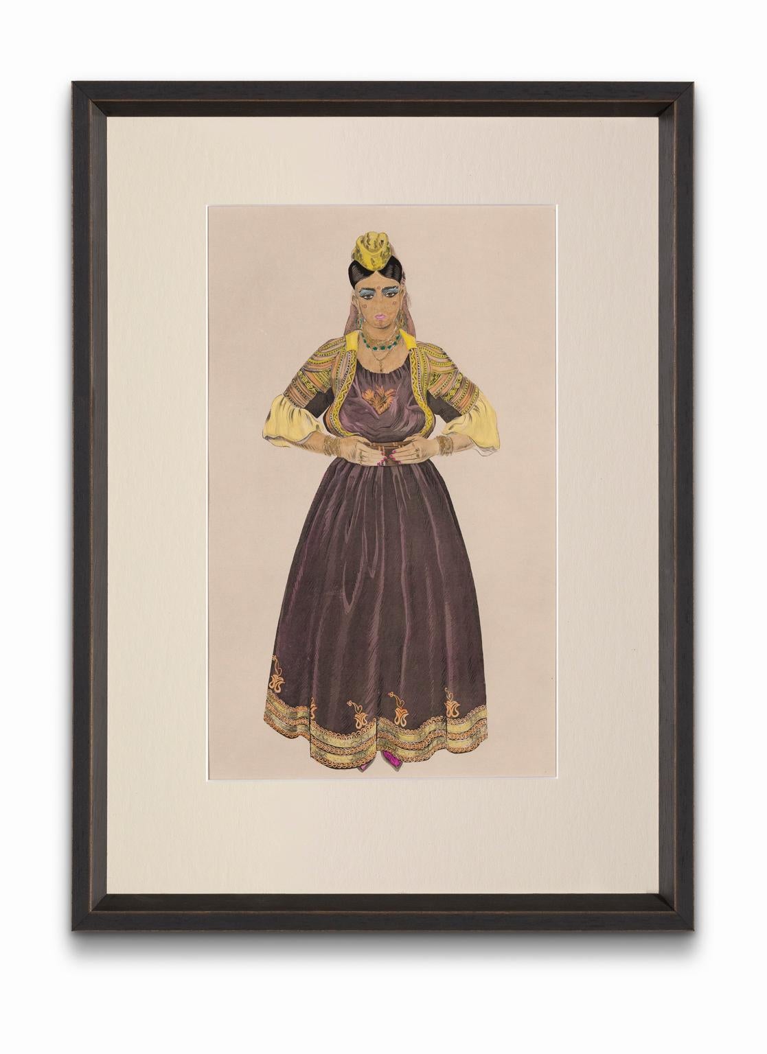 "" Mariée juive de Fez" de "Costumes of Morocco", gouache sur papier