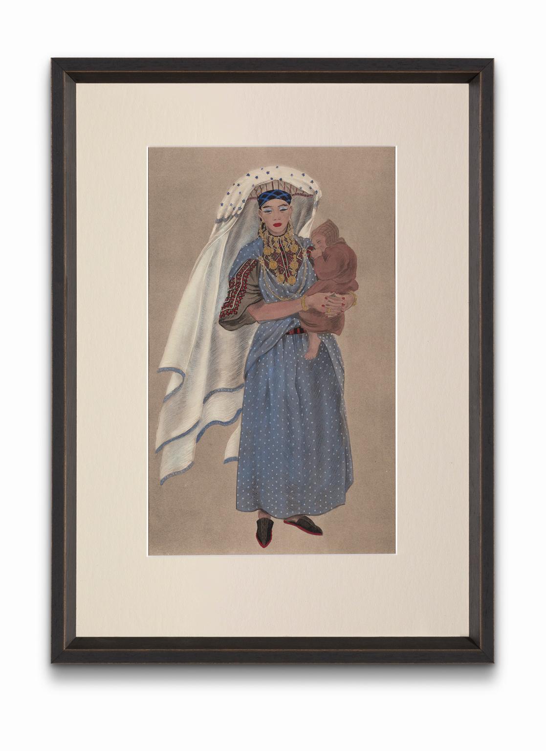 Jean Besancenot Portrait Print - "Jewish Woman of the Tafilelt" from "Costumes of Morocco", Gouache on Paper