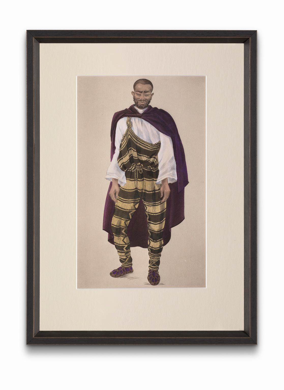 Jean Besancenot Portrait Print - "Man of The Ouanergui Carrying the Tabbane" from "Costumes of Morocco"