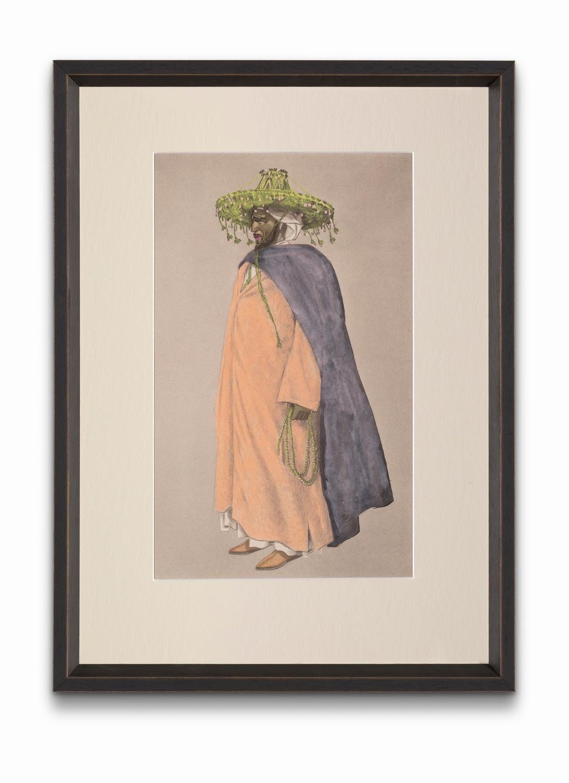 Jean Besancenot Portrait Print - "Man of the Zemmour" from "Costumes of Morocco", Gouache on Paper