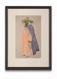 Vintage "Man of the Zemmour" from "Costumes of Morocco", Gouache on Paper