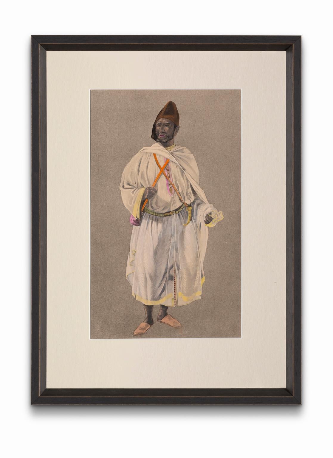 Jean Besancenot Portrait Print - "The Sultan's Moghazni" from "Costumes of Morocco", Gouache on Paper