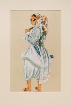 "Donna di città vestita per i lavori domestici" da "Costumi del Marocco", Gouache su carta