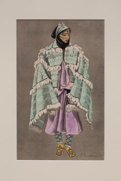 "Femme de l'Aït MGuild" de "Costumes du Maroc", Gouache sur papier